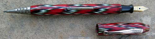 INDIAN COMBO FOUNTAIN PEN. Red / white / black blanket weave pattern